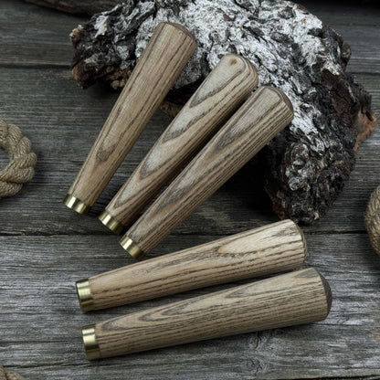 Set of 5 Tapered Ash Wood Handles with Brass Rings