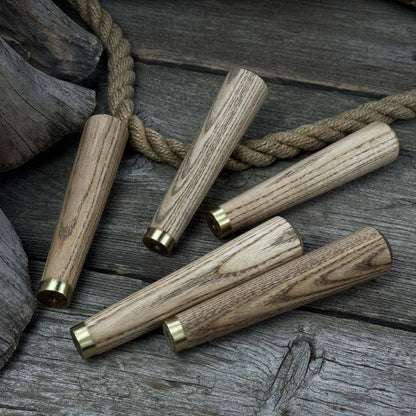 Set of 5 Tapered Ash Wood Handles with Brass Rings