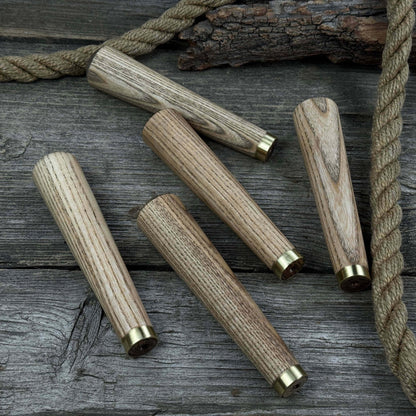 Set of 5 Tapered Ash Wood Handles with Brass Rings