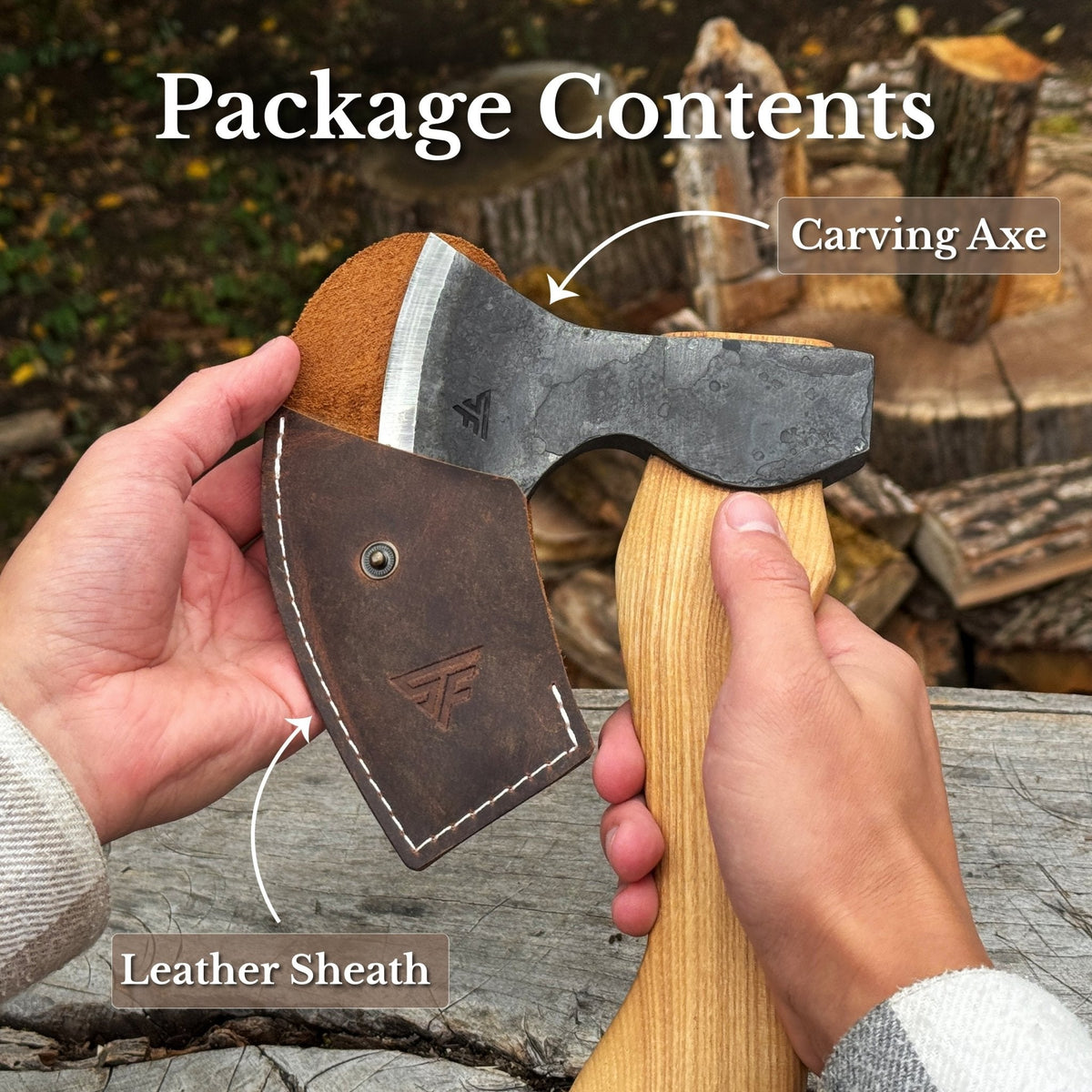 Small Carving Axe with Leather Sheath, 0.47 kg (1 lb)