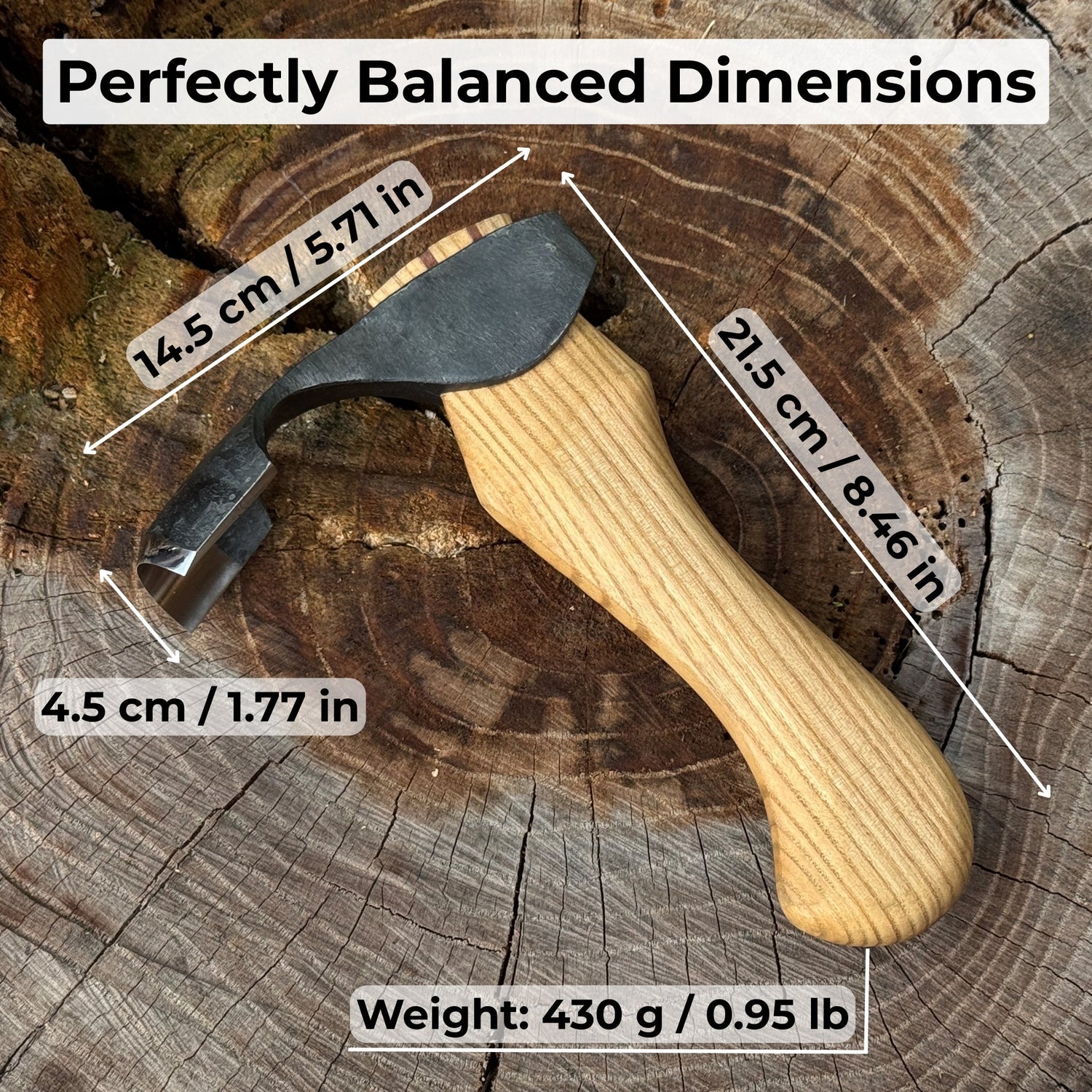 Small Kuksa Adze with Deep Curved (Round) Blade, 4.5 cm (1.8 in)