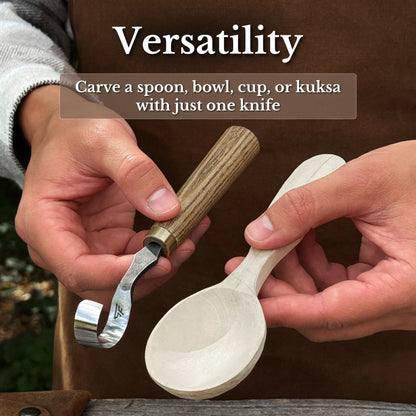 Spoon Carving Hook Knife, ⌀3 cm (1.2 inches) with Leather Case