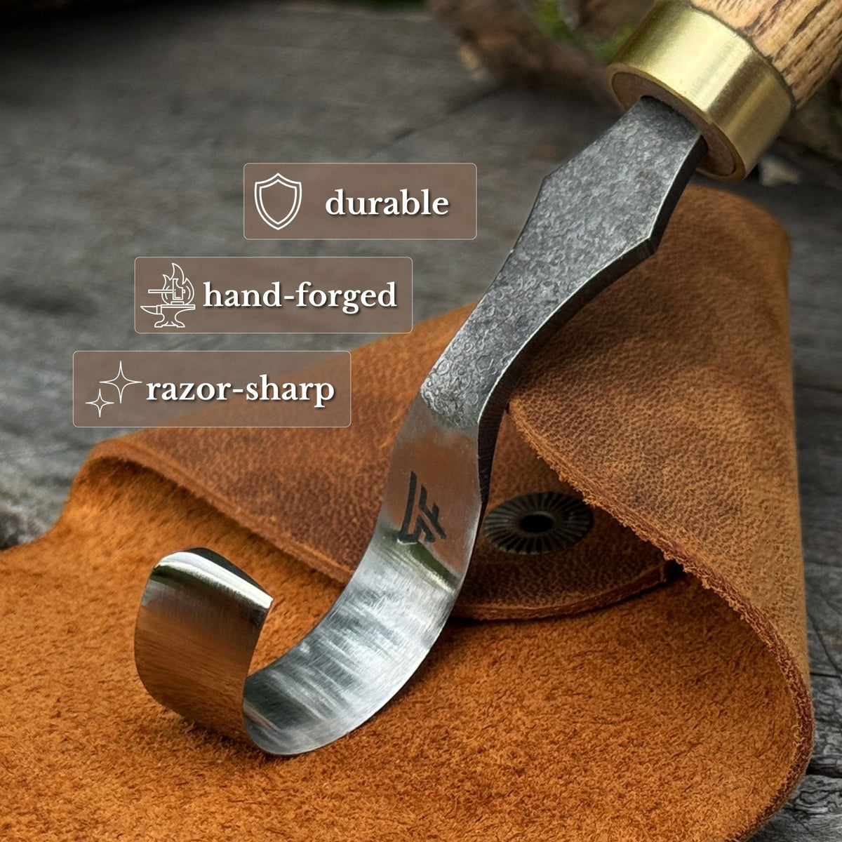 Spoon Carving Hook Knife, ⌀3 cm (1.2 inches) with Leather Case