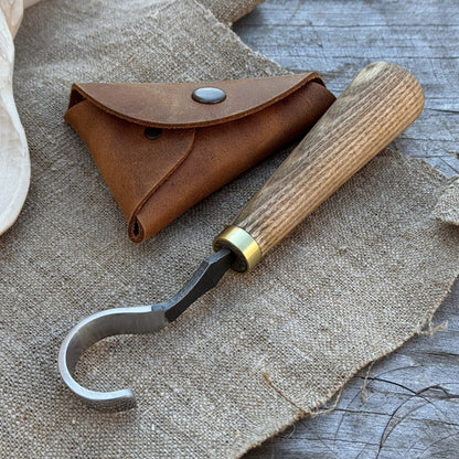 Spoon Carving Hook Knife, ⌀3 cm (1.2 inches) with Leather Case