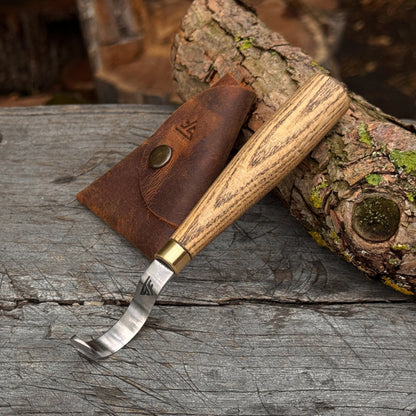 Spoon Carving Hook Knife with Leather Sheath, 3.5 cm (1.38 inches)