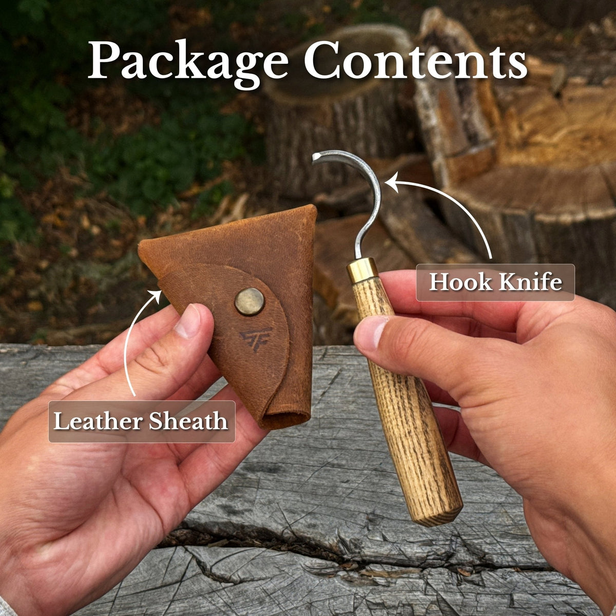 Spoon Carving Hook Knife with Leather Sheath, 3.5 cm (1.38 inches)