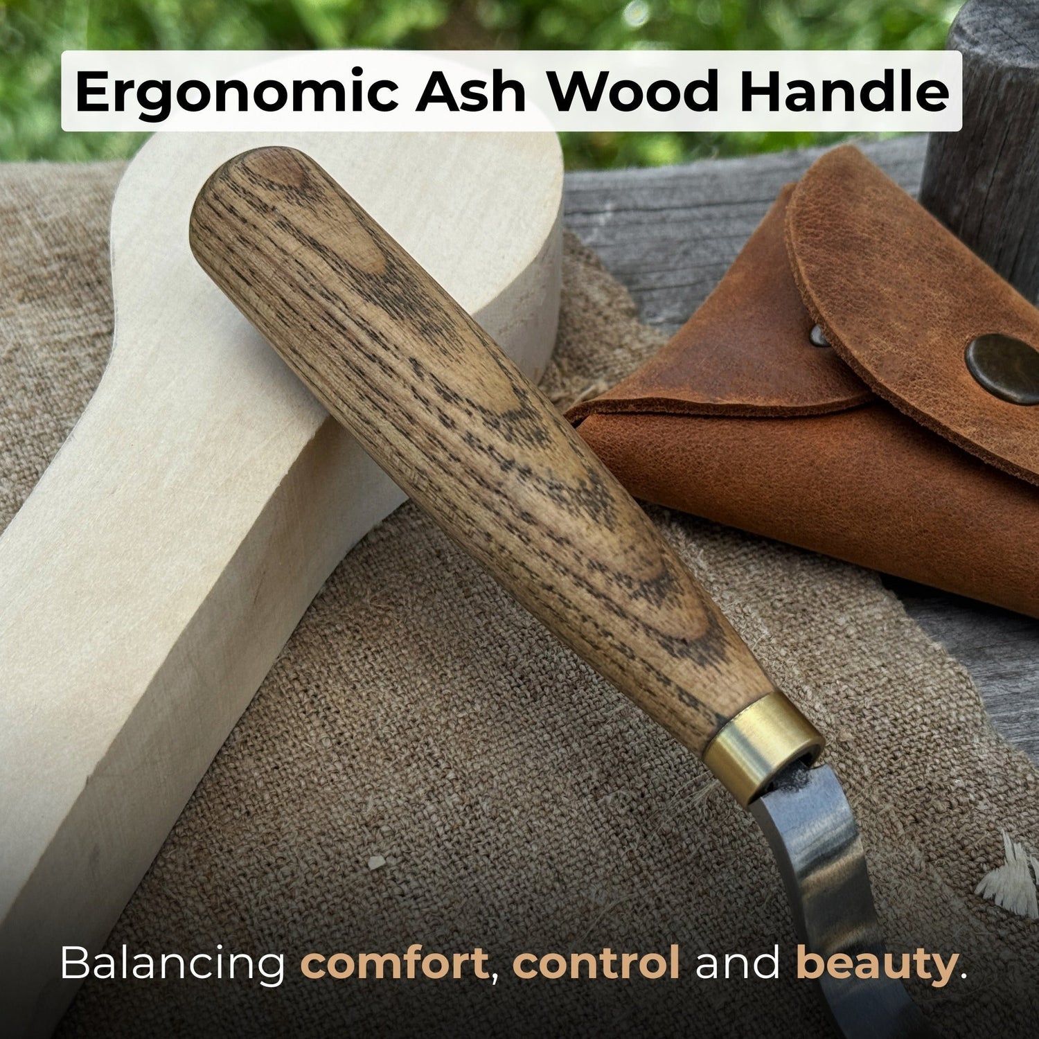 Spoon Carving Hook Knife with Leather Sheath, 3.5 cm (1.38 inches)