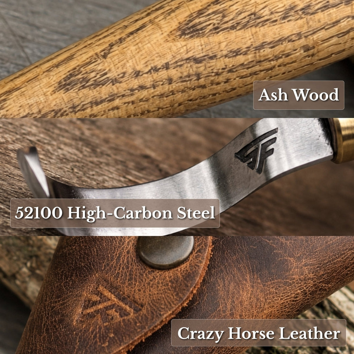 Spoon Carving Hook Knife with Leather Sheath, 3.5 cm (1.38 inches)