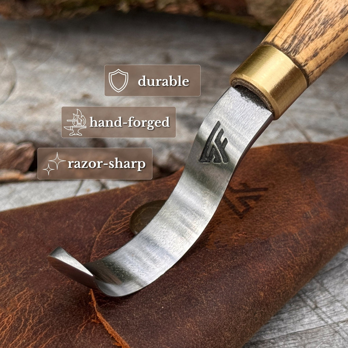 Spoon Carving Hook Knife with Leather Sheath, 3.5 cm (1.38 inches)