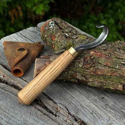 Spoon Carving Hook Knife with Leather Sheath, Blade 3.5 cm (1.38 inches)