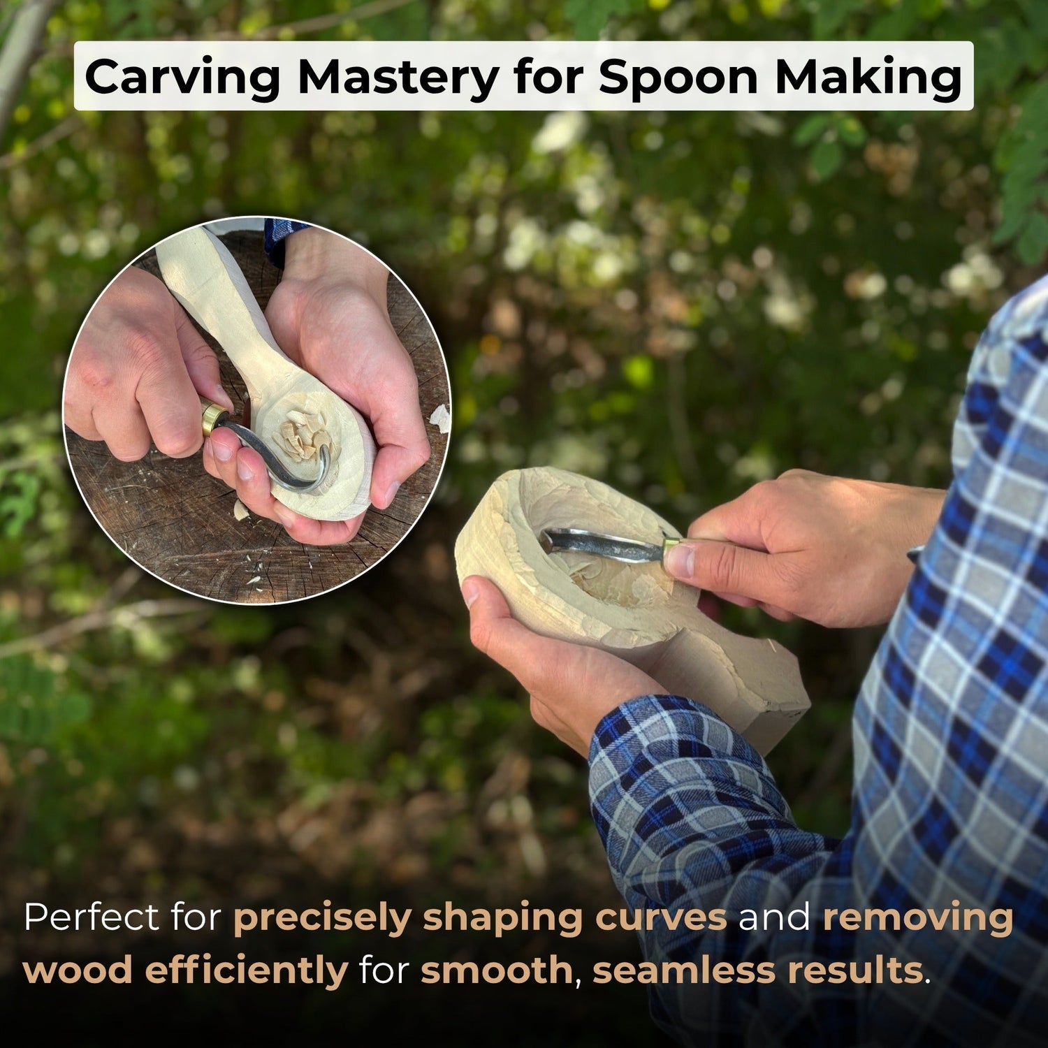 Spoon Carving Hook Knife with Leather Sheath, Blade 3.5 cm (1.38 inches)