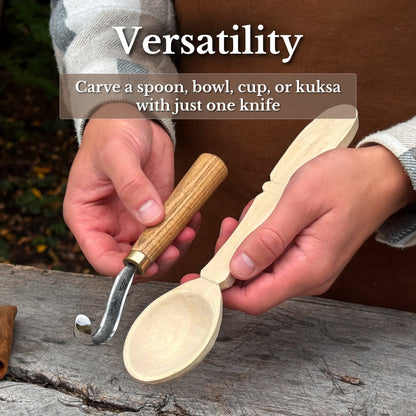Spoon Carving Hook Knife with Leather Sheath, Blade 3.5 cm (1.38 inches)
