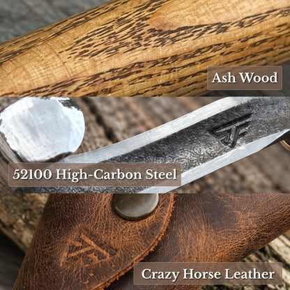 Spoon Carving Hook Knife with Leather Sheath, Blade 3.5 cm (1.38 inches)