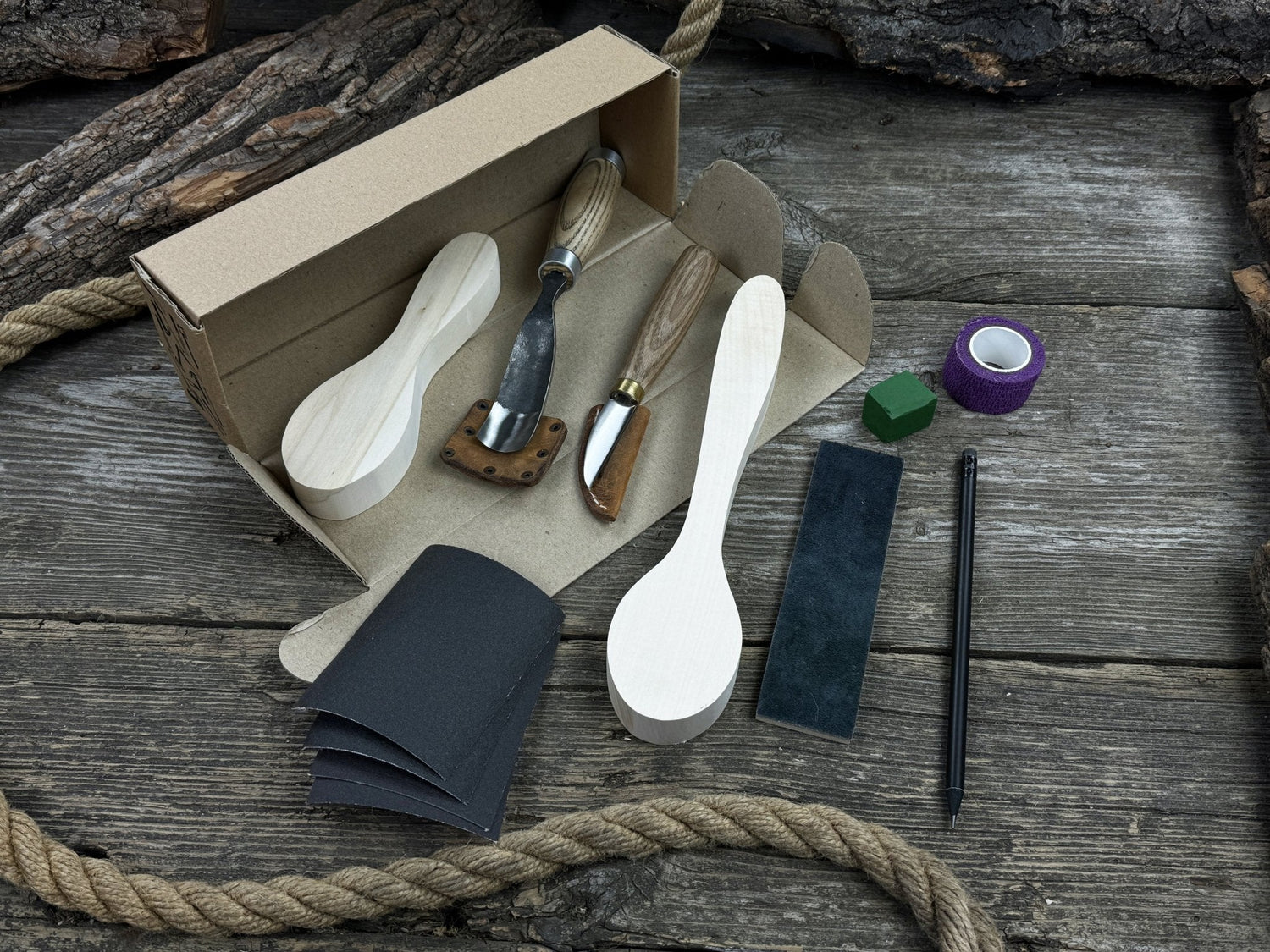 Spoon Carving Kit – Complete Starter Set with Wood, Tools &amp; Accessories – Perfect Gift for Beginners &amp; Hobbyists