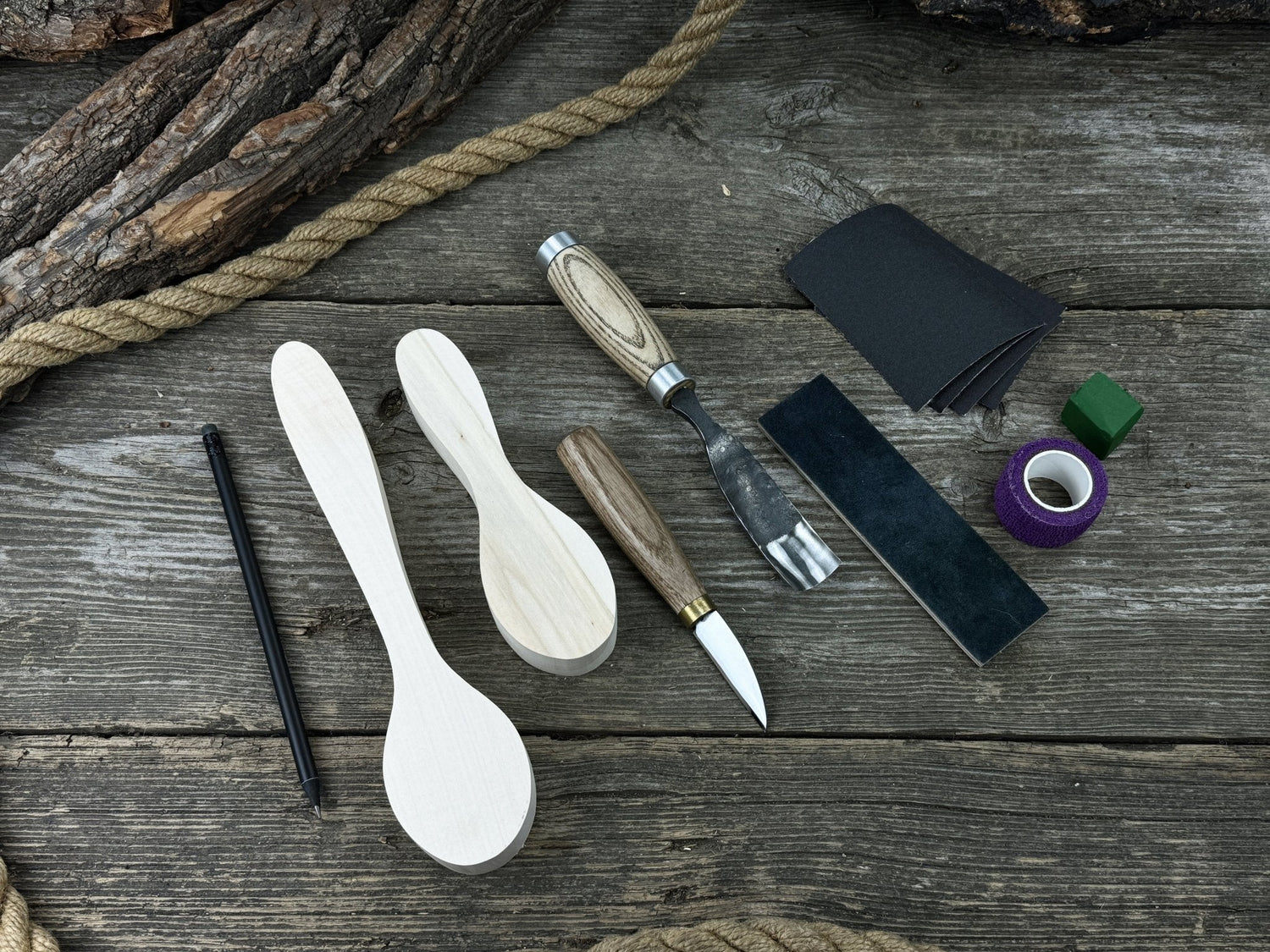 Spoon Carving Kit – Complete Starter Set with Wood, Tools &amp; Accessories – Perfect Gift for Beginners &amp; Hobbyists
