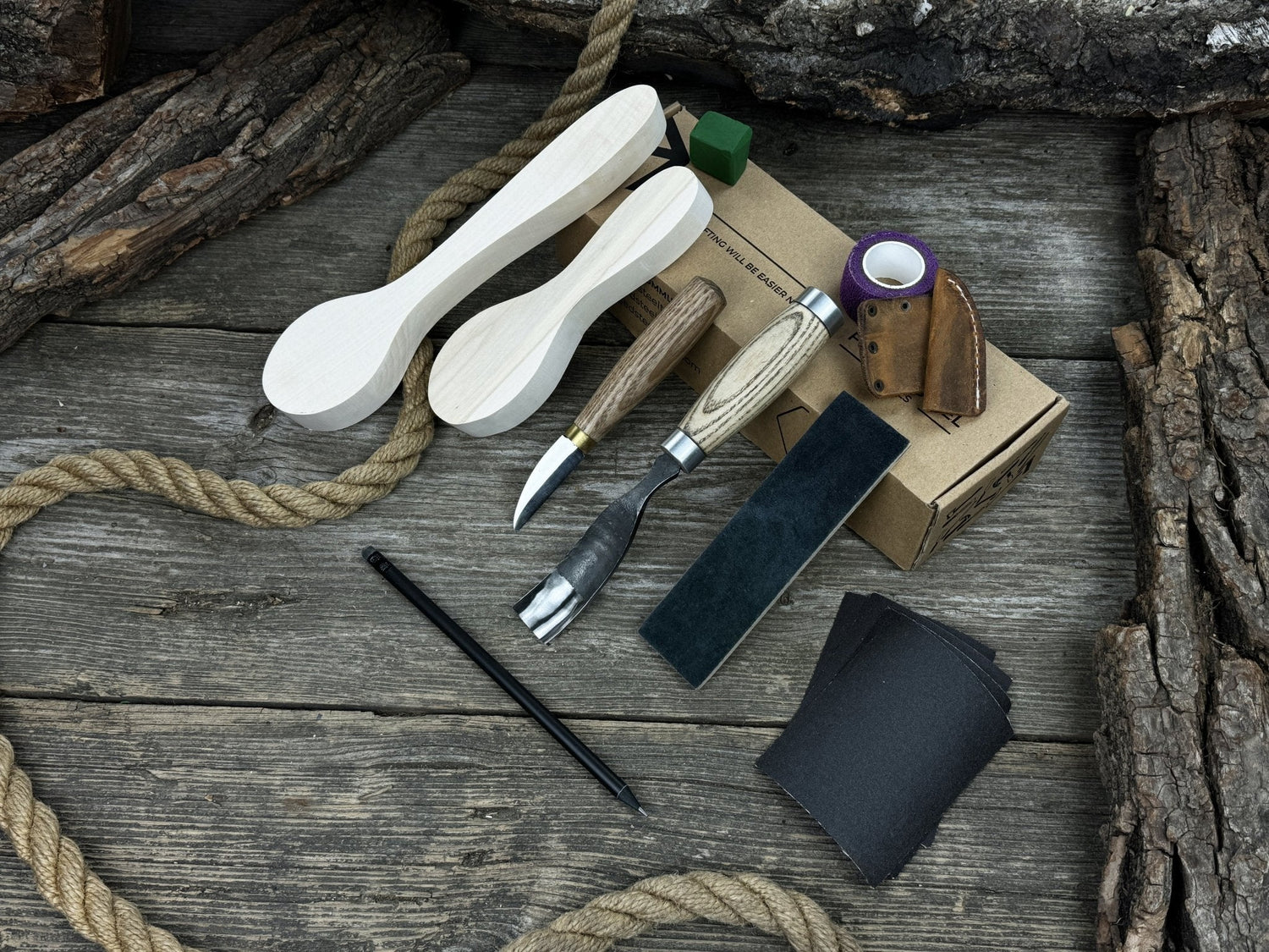 Spoon Carving Kit – Complete Starter Set with Wood, Tools &amp; Accessories – Perfect Gift for Beginners &amp; Hobbyists