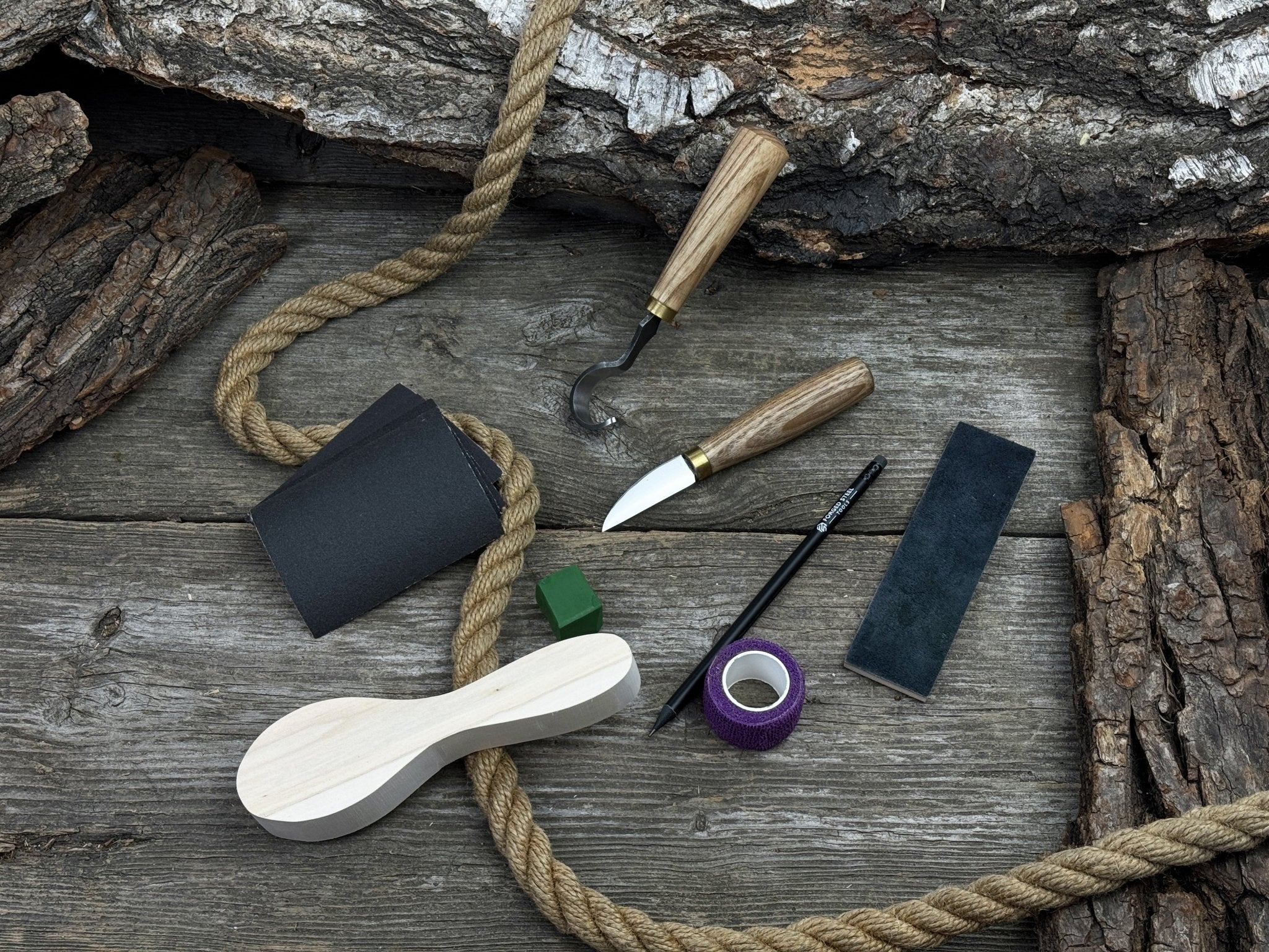 Spoon Carving Kit – Full Carving Set with Safety Tape &amp; Polishing Tools