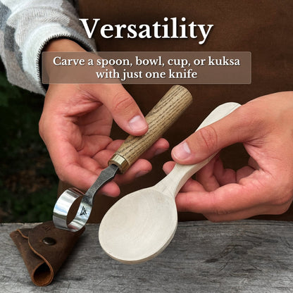 Spoon Carving Scorp (Round) Knife, ⌀3 cm (1.2 inches) with Leather Case