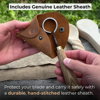 Spoon Carving Scorp (Round) Knife, ⌀3 cm (1.2 inches) with Leather Case