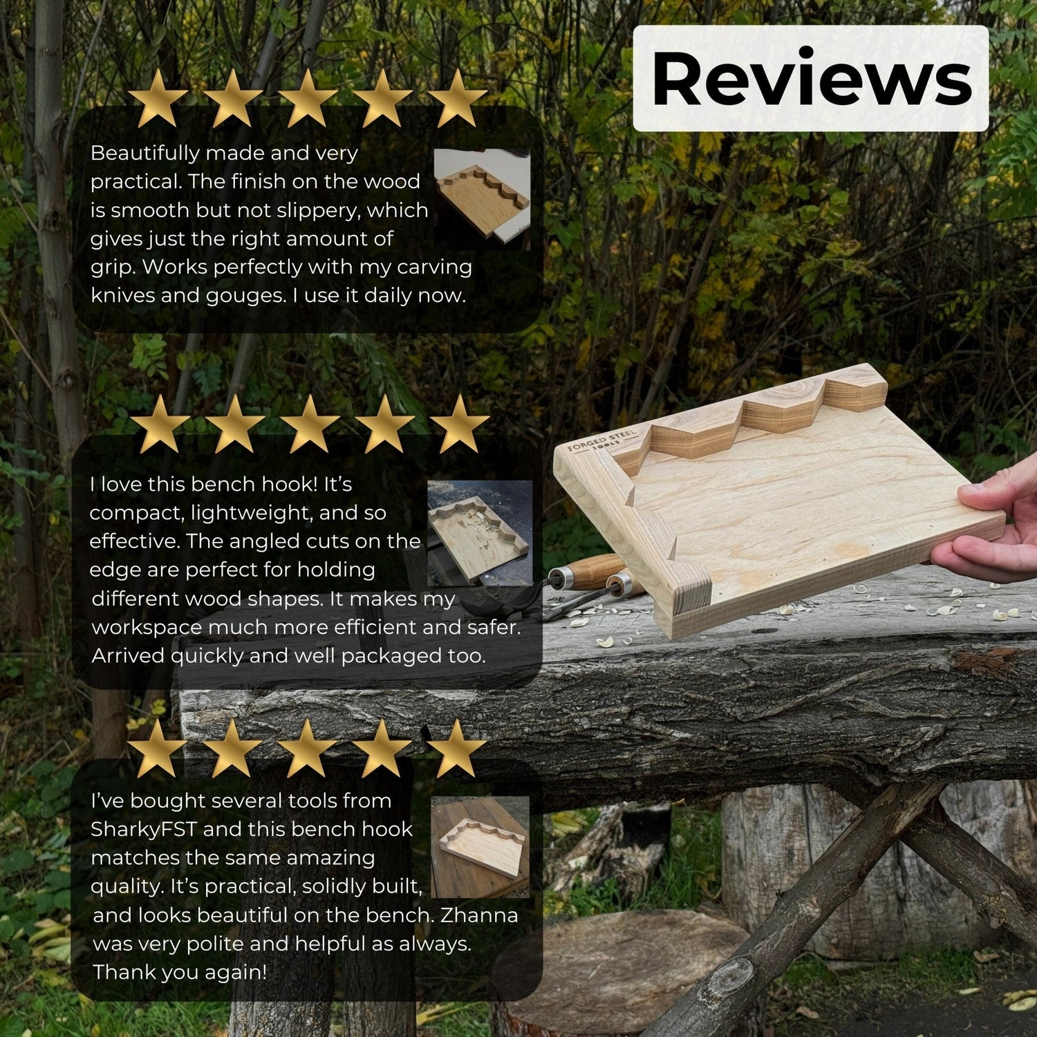 Wooden Bench Hook for Carving. Handcrafted Work Support for Wood Carving