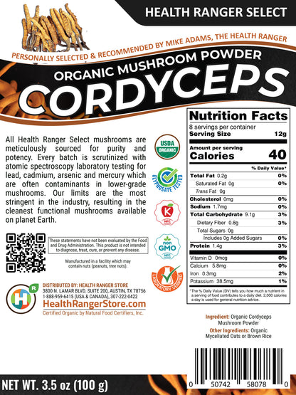 Organic Cordyceps Mushroom Powder 3.5 oz (100g) (3-Pack)