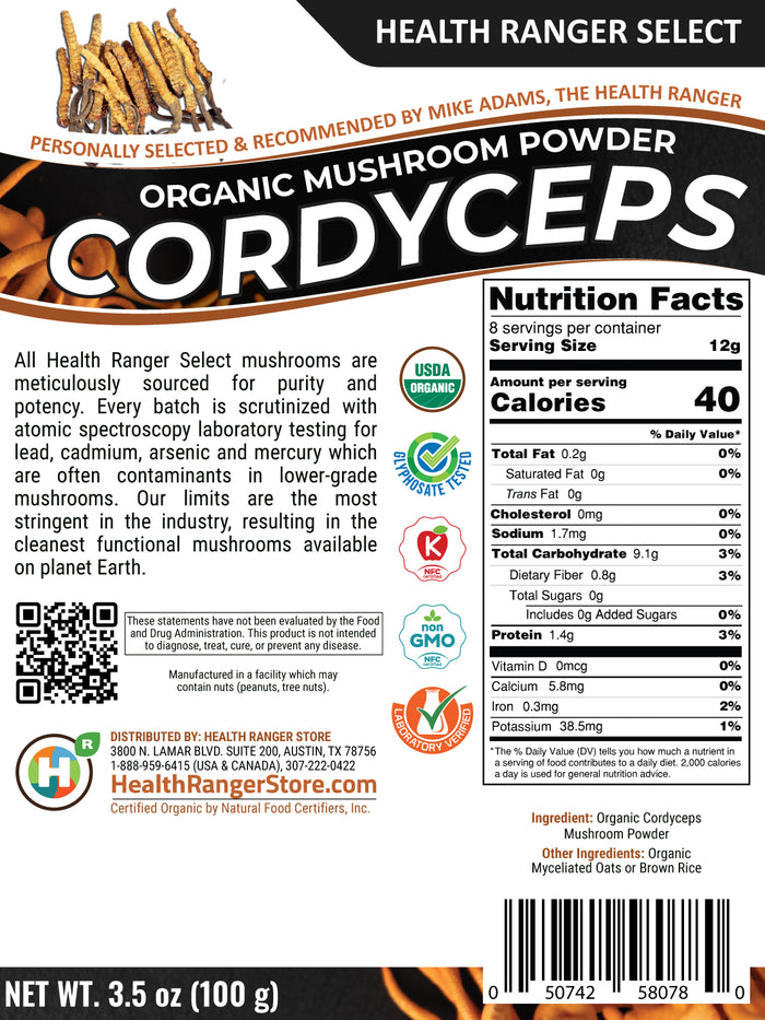 Organic Cordyceps Mushroom Powder 3.5 oz (100g)