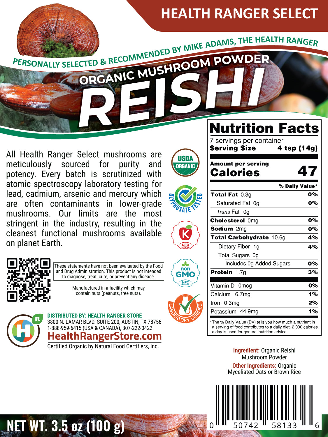 Organic Reishi Mushroom Powder 100g (3-Pack)