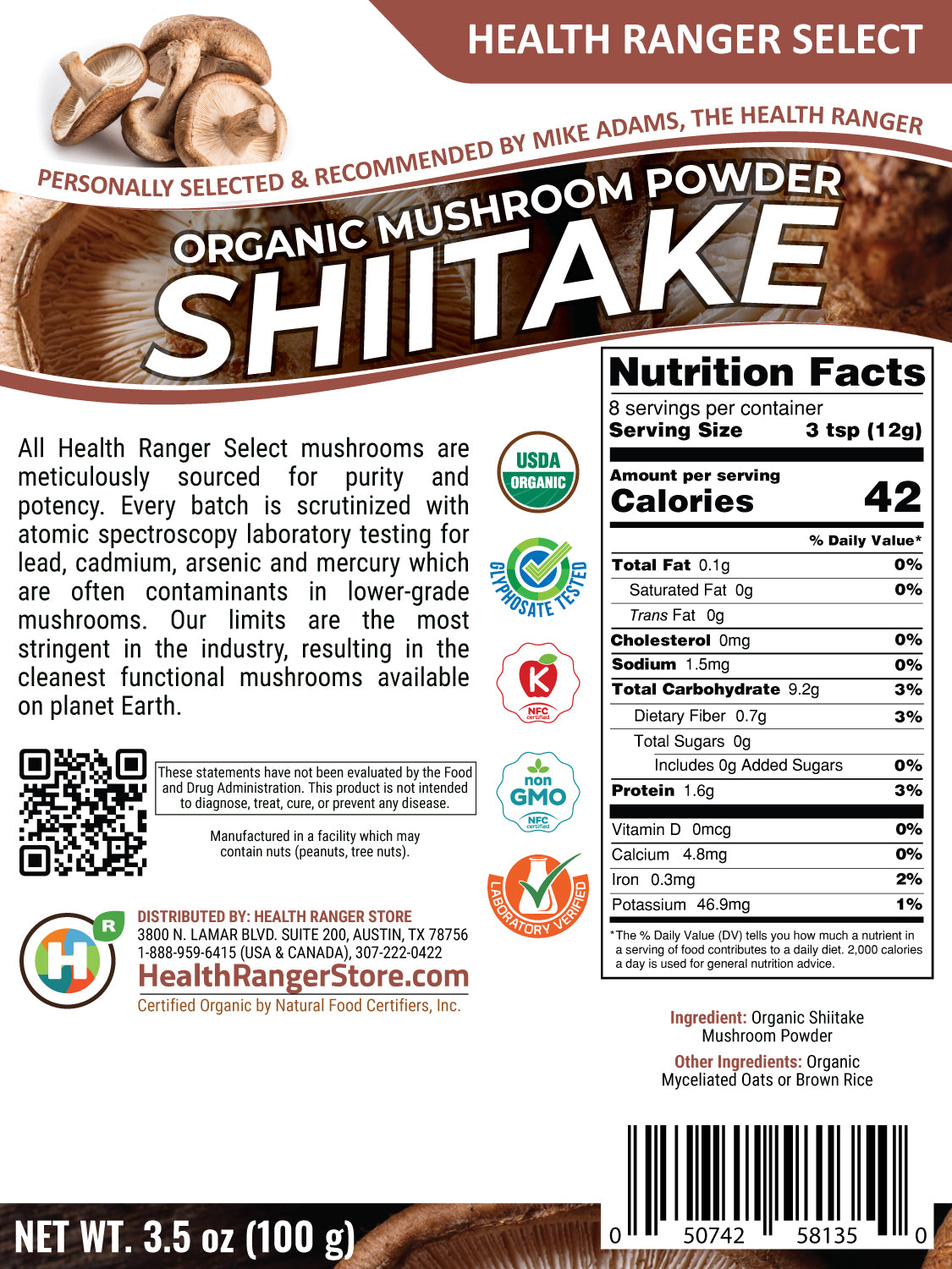 Organic Shiitake Mushroom Powder 3.5 oz (100g) (6-Pack)