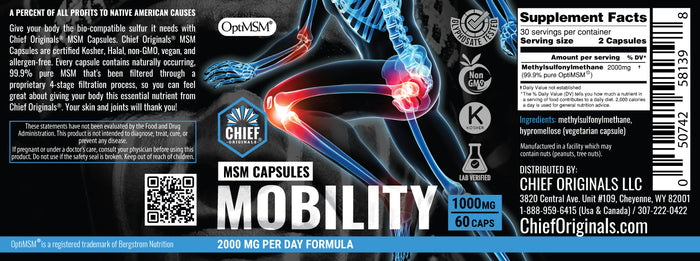 OptiMSM Capsules for Joint Health 1000mg 60 Caps (3-Pack)