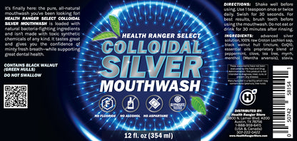 Colloidal Silver Mouthwash (Alcohol Free) 12oz (354ml)