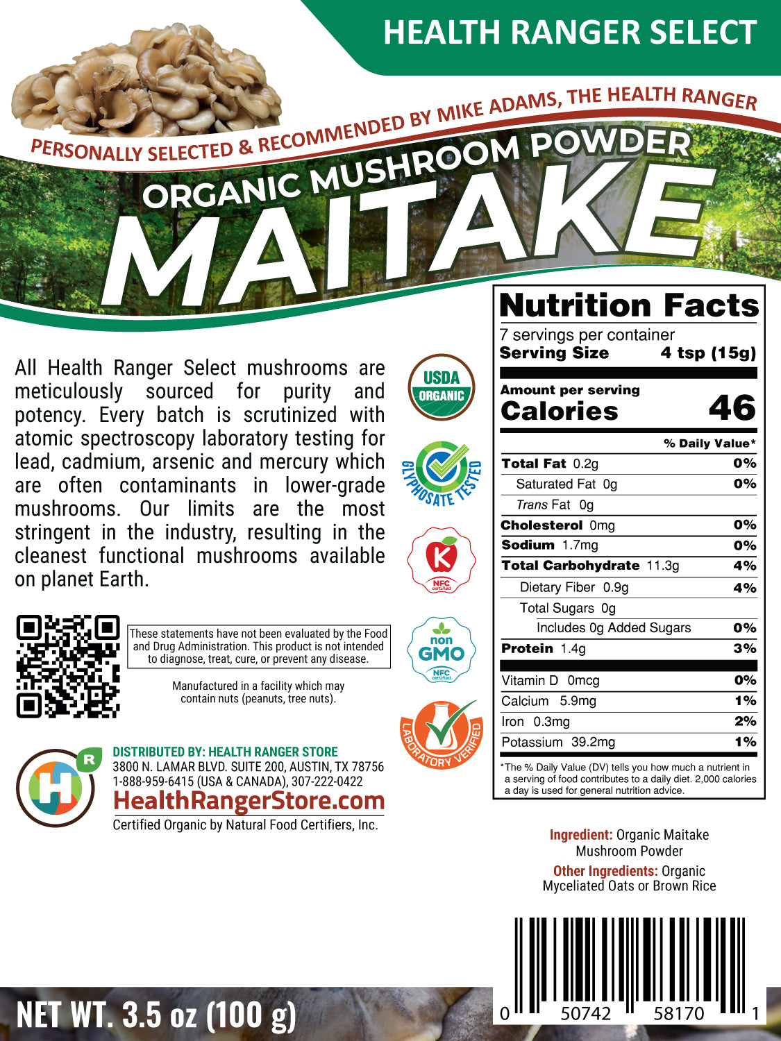 Organic Maitake Mushroom Powder 100g