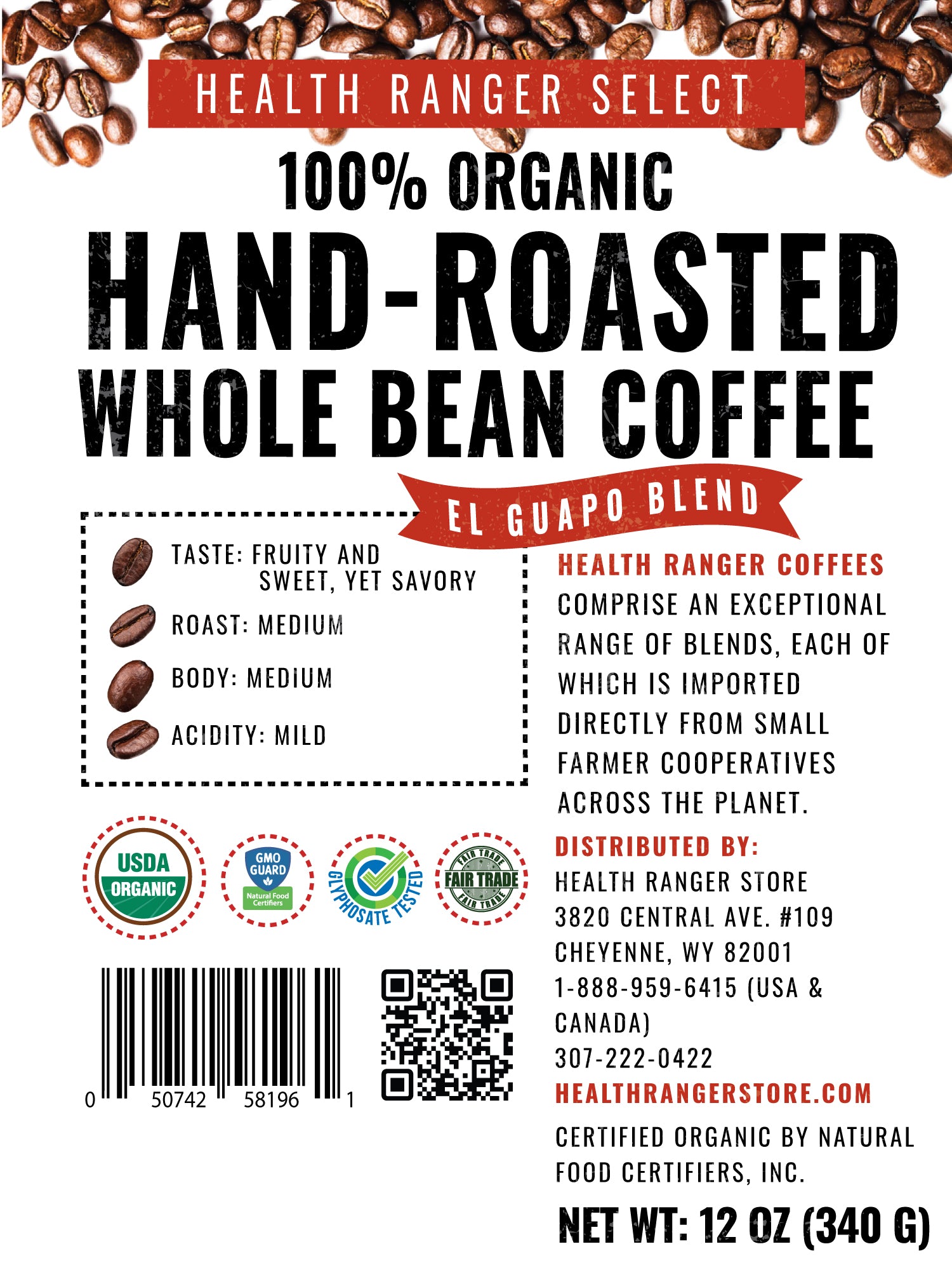 100% Organic Hand-Roasted Whole Bean Coffee Variety B (4-Pack)