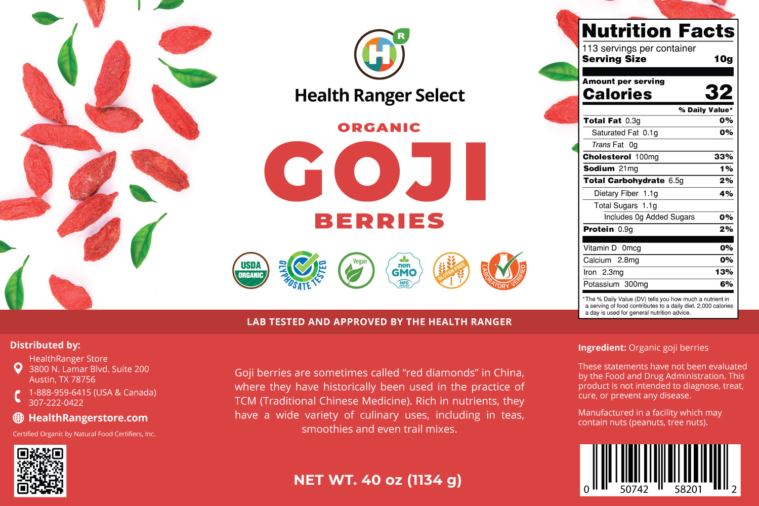 Organic Goji Berries (40oz, 
