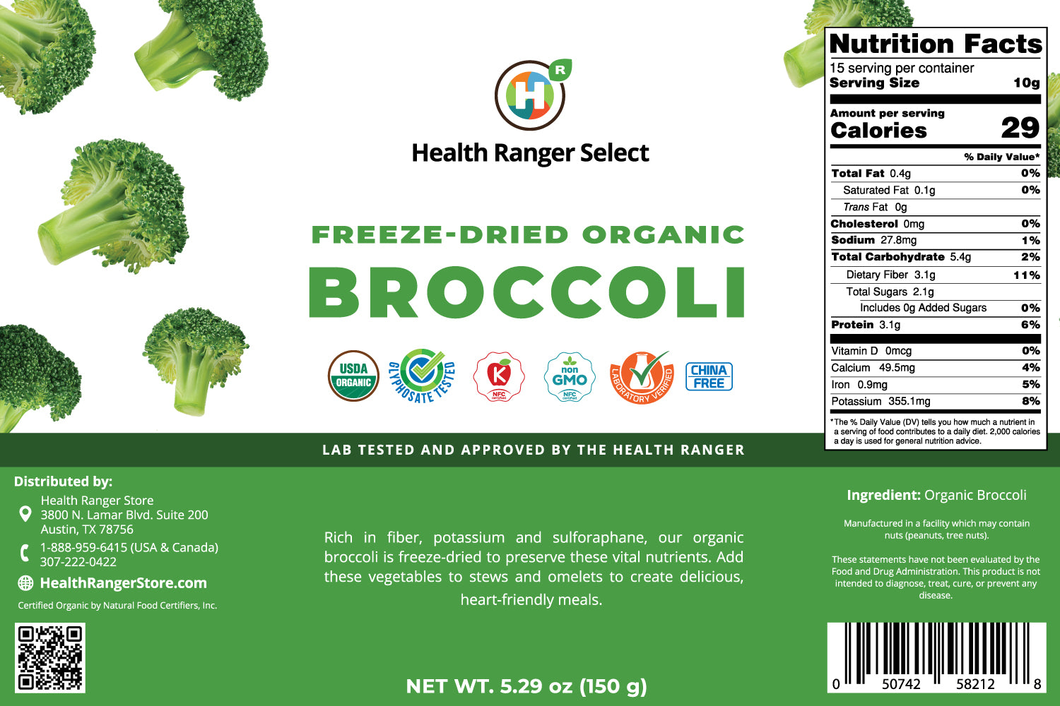 Freeze-Dried Organic Broccoli 5.29oz (