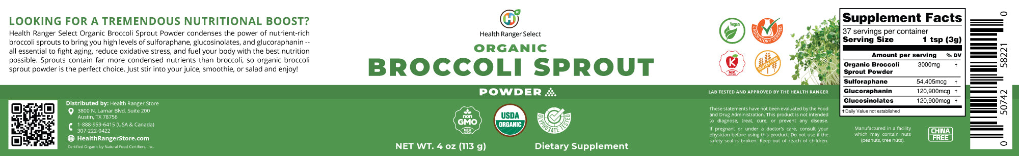 Organic Broccoli Sprout Powder 4oz (113g)