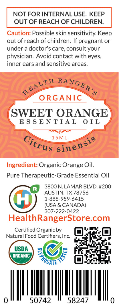 Organic Sweet Orange Essential Oil 0.5oz (15ml)