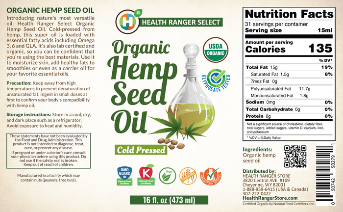 Organic Hemp Seed Oil - Cold-Pressed 16 fl oz (473ml) (3-Pack)