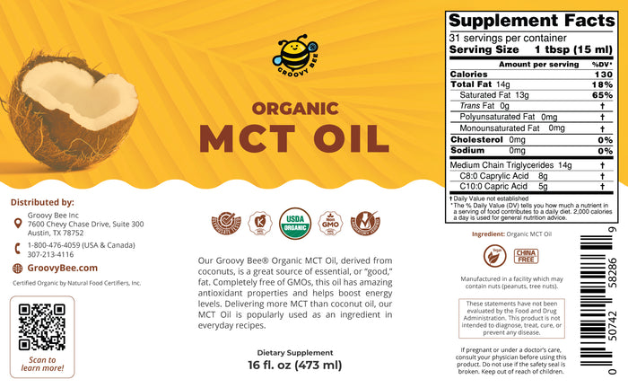 Groovy Bee® Organic MCT Oil 16 fl oz (473ml) (6-Pack)