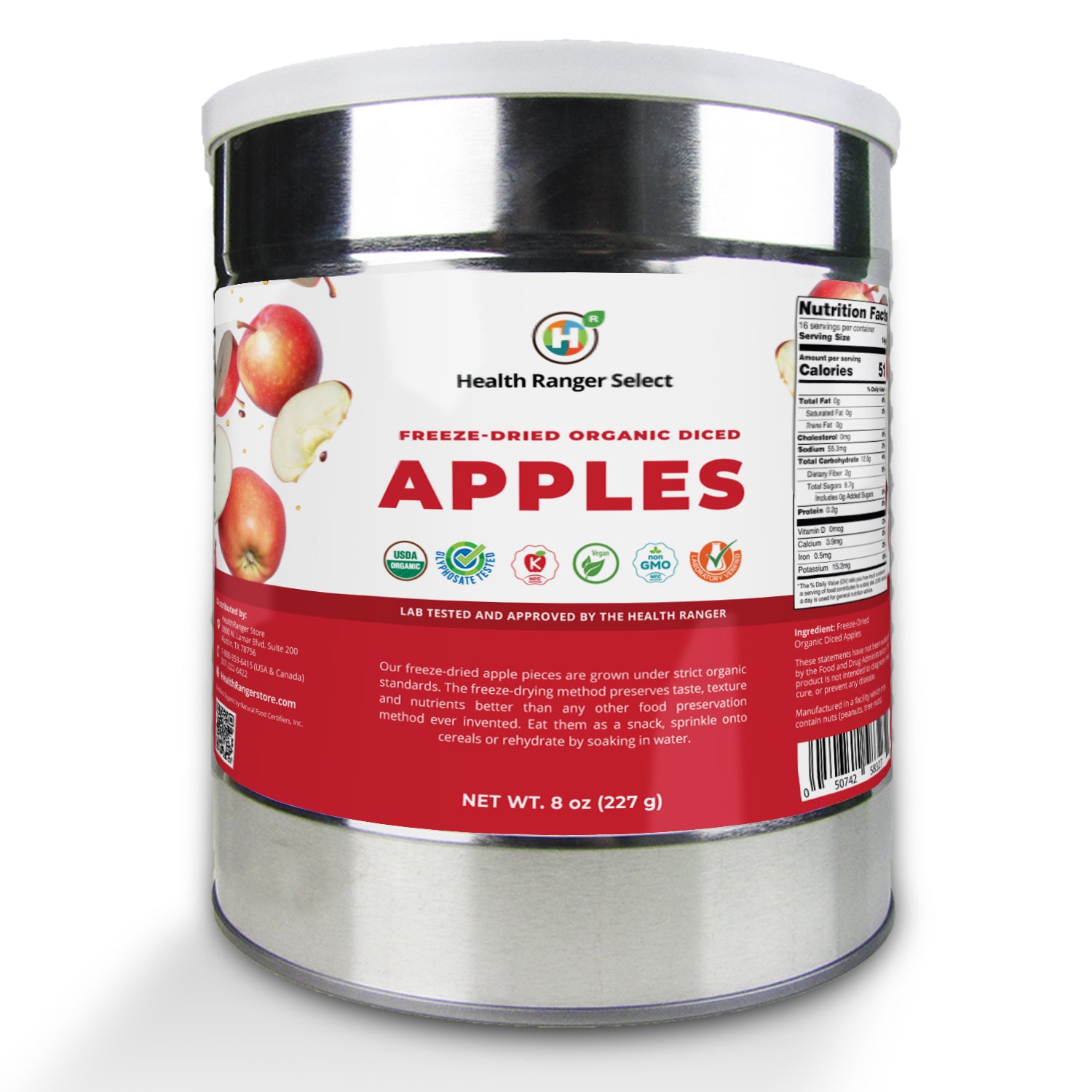 Freeze Dried Organic Apple 3/8 Diced (8oz, 