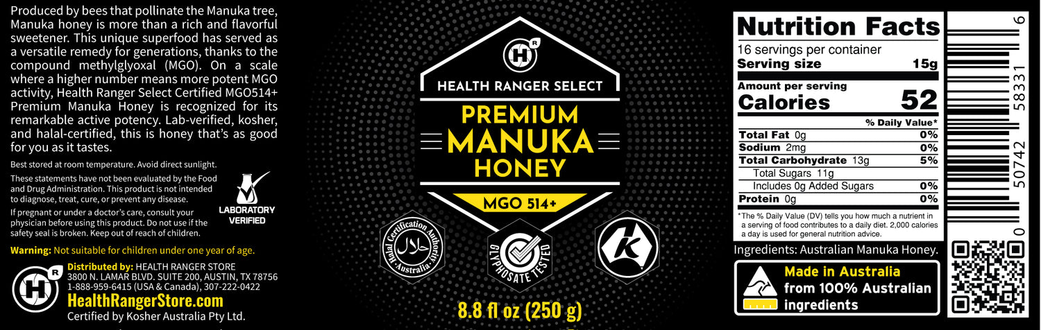 Premium Manuka Honey MGO 514+ (15+ NPA) 8.8 fl oz (250g)