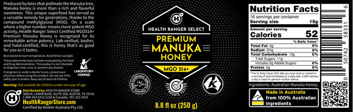 Premium Manuka Honey MGO 514+ (15+ NPA) 8.8 fl oz (250g)