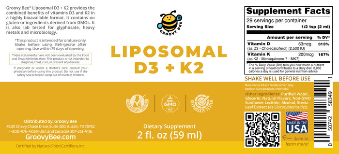 Liposomal Vitamin D3 + K2 2 fl. oz (59 ml) (6-Pack)