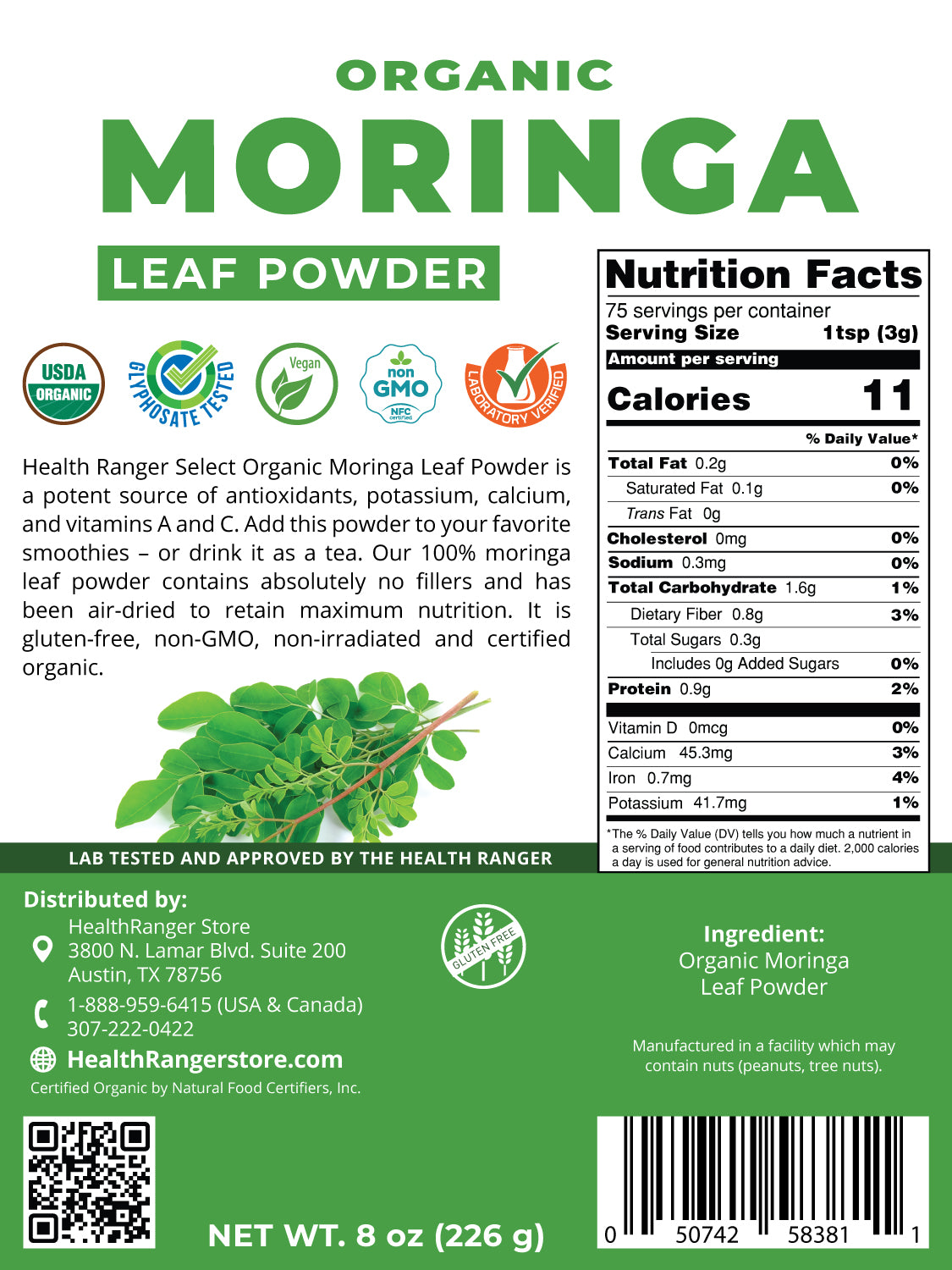 Organic Moringa Leaf Powder 8 oz (226g) (6-Pack)