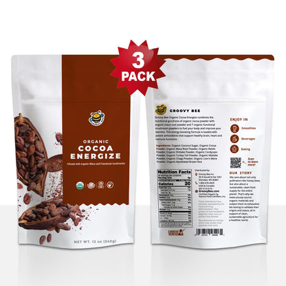 Organic Cocoa Energize 12 oz (340 g) (3-Pack)