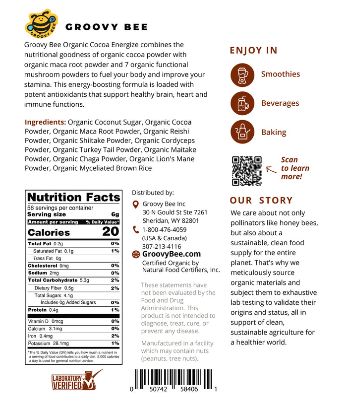 Organic Cocoa Energize 12 oz (340 g) (6-Pack)
