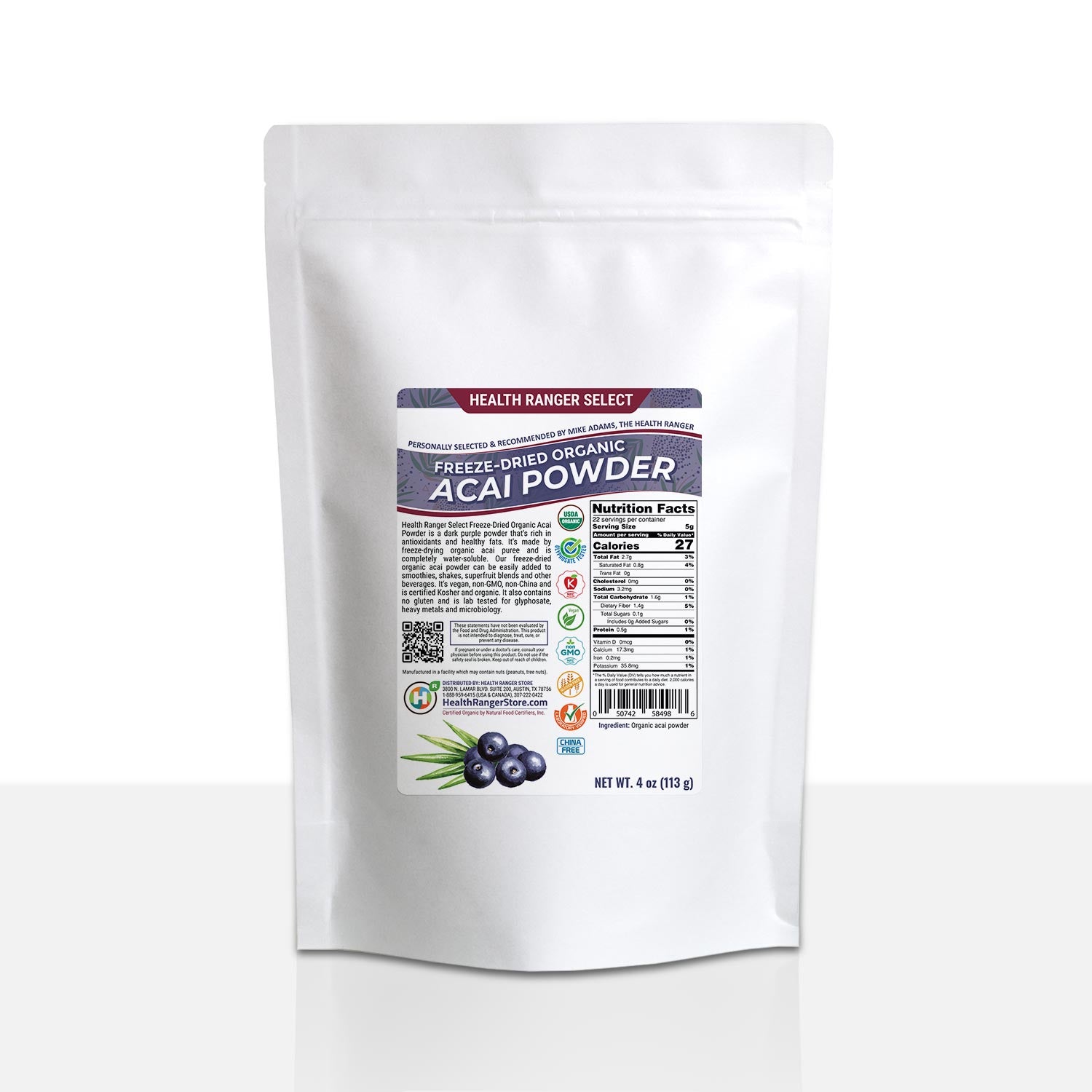 Organic Freeze-Dried Acai Powder 4 oz (113g)