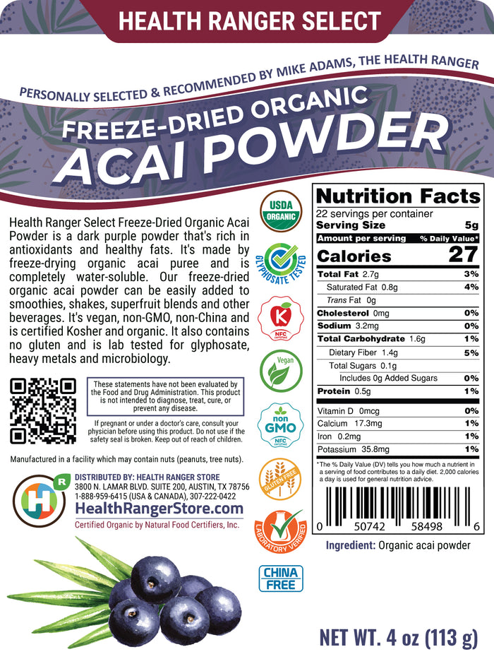 Organic Freeze-Dried Acai Powder 4 oz (113g) (3-Pack)