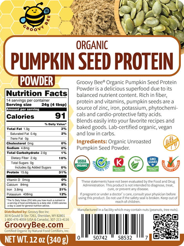 Organic Gluten-Free Vegan Plant-Based Pumpkin Seed Protein Powder 12oz (340g) (3-Pack)