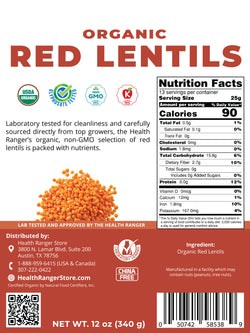 Organic Red Lentils 12 oz (340g)
