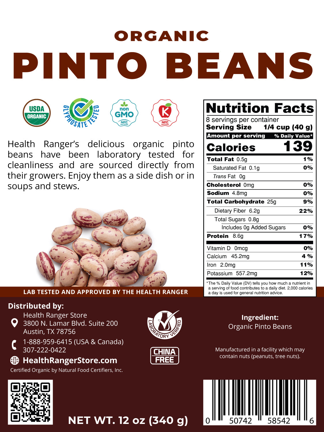 Organic Pinto Beans 12 oz (340 g)